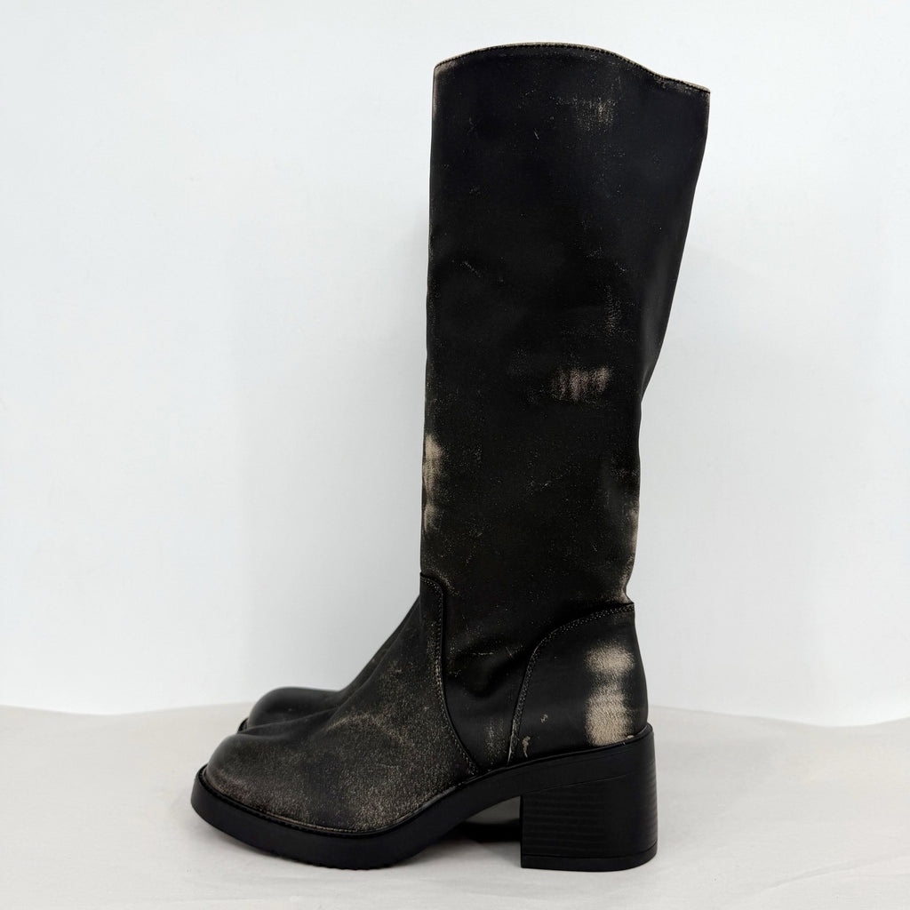 Madden Girl Womens Momento Knee High Boots US 8.5 Distressed Black NWOB