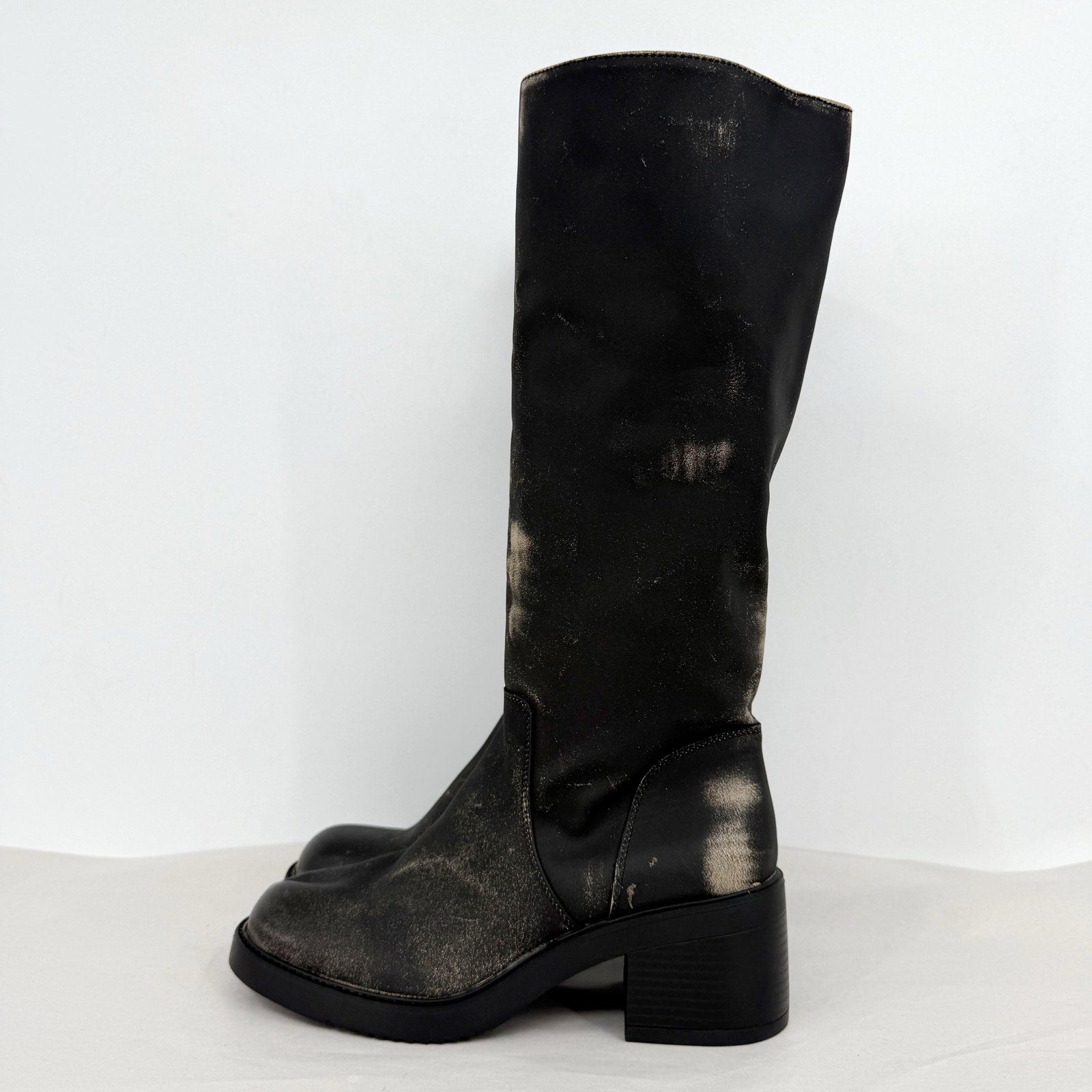Madden Girl Womens Momento Knee High Boots US 8.5 Distressed Black NWOB