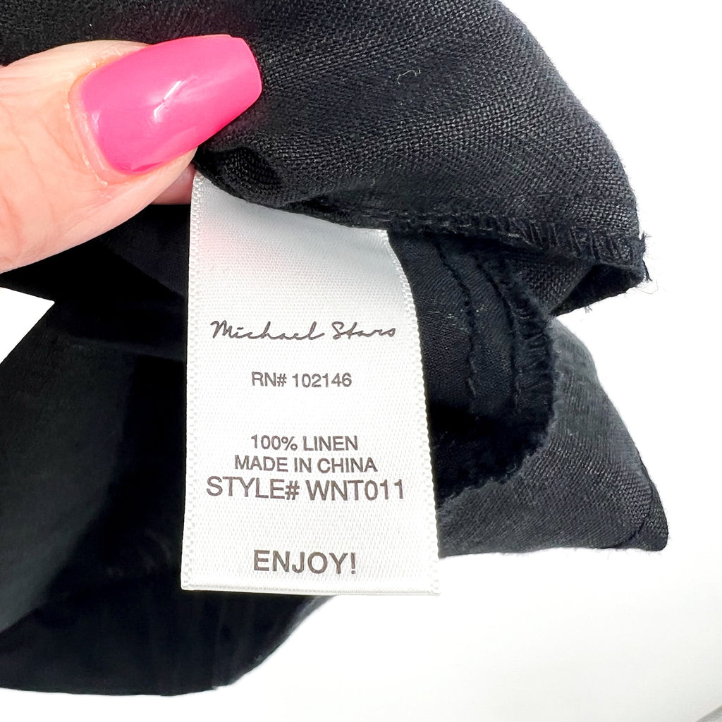 MICHAEL STARS Women's Ola Utility Dress Medium Black Short Sleeve Linen NWT
