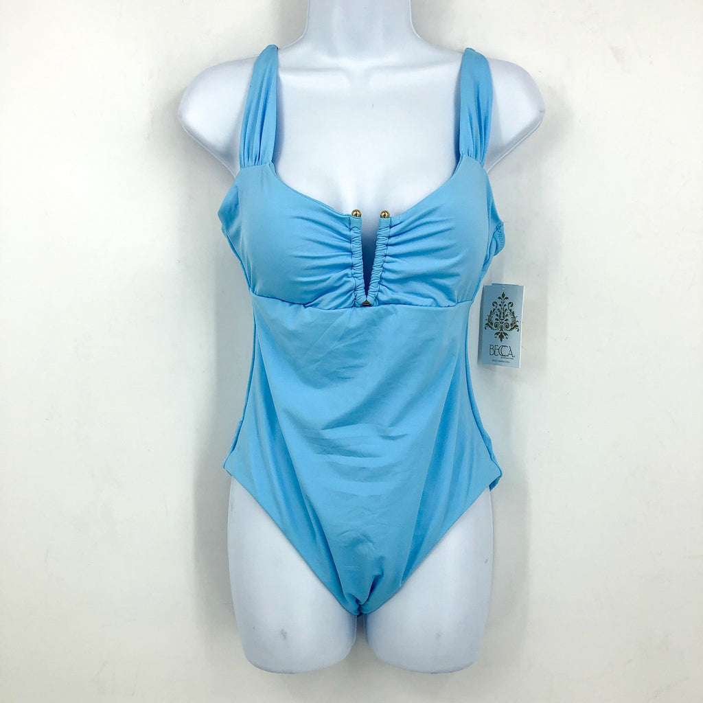 BECCA Color Code Viviana V Wire Plunge One Piece Large Ice Blue Open Back NWT