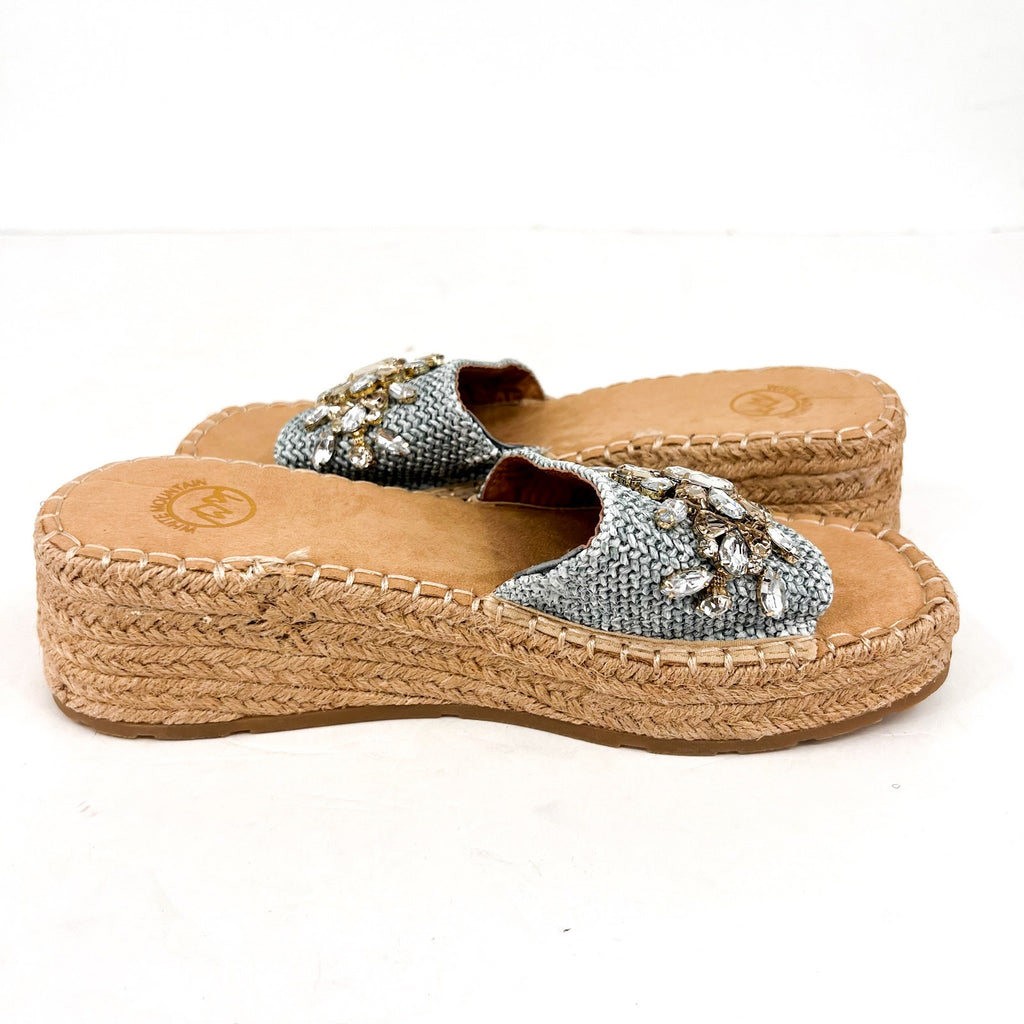 WHITE MOUNTAIN Womens Stitch Espadrille Wedge Sandals Size 9.5M Blue Raffia NWOB