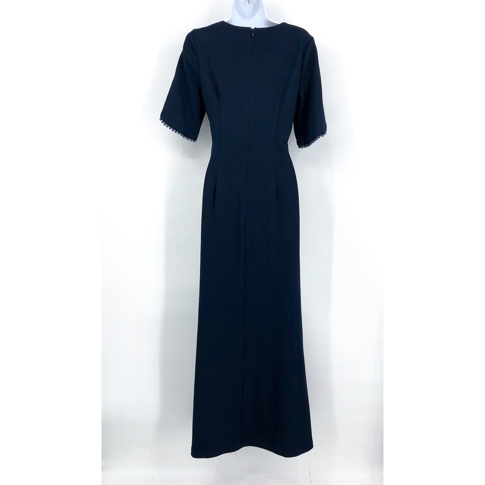 ADRIANA PAPELL Tulip Sleeve Column Gown Size 6 Navy Blue Midnight Pearl NWOT