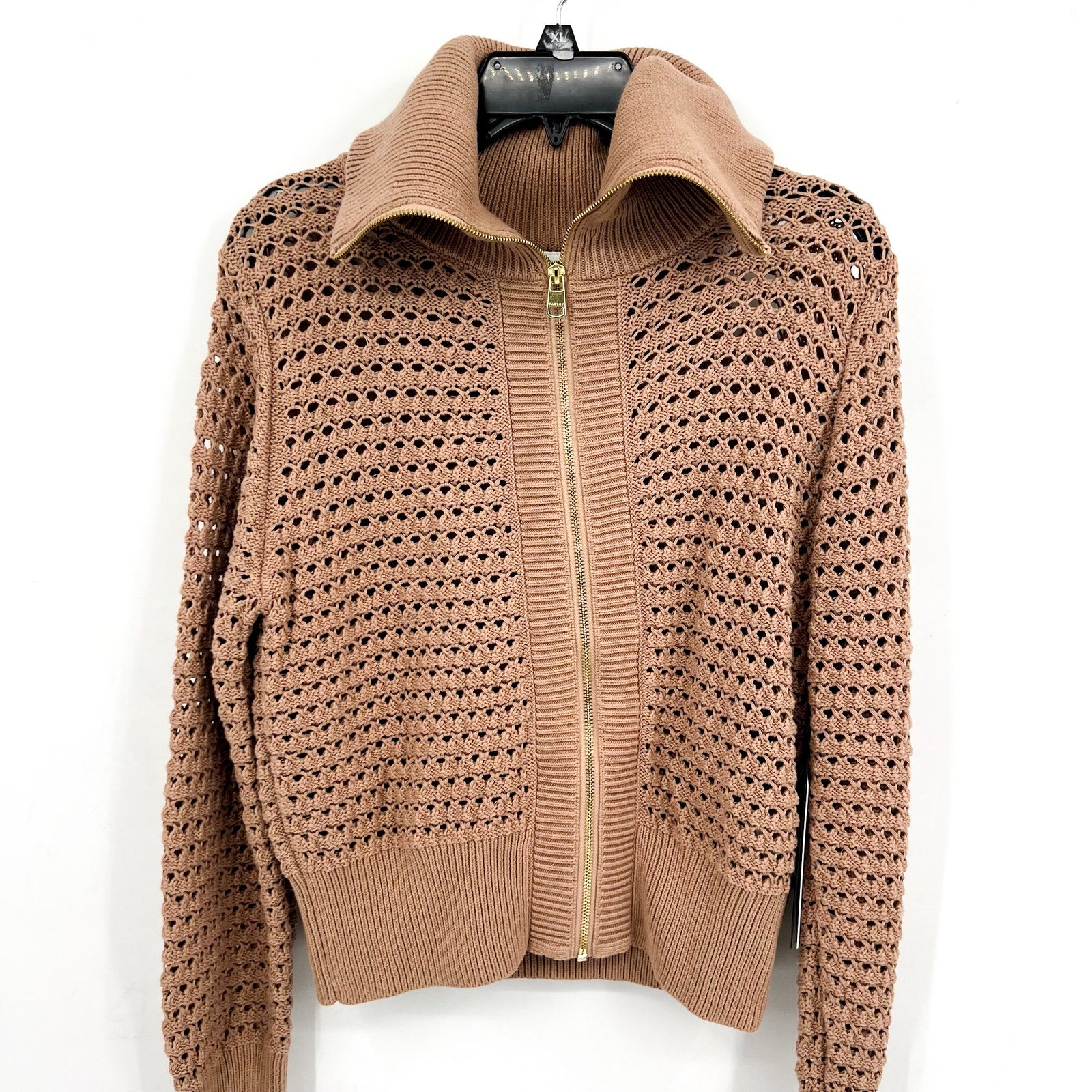 VARLEY Women's Eloise Full Zip Knit Jacket Small Tan Warm Taupe Pointelle NWT