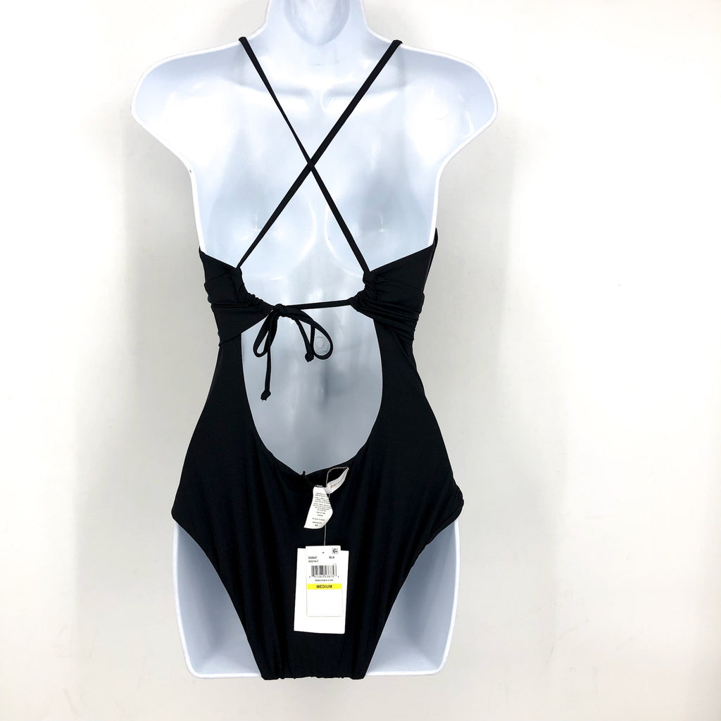 BECCA Standard Color Code Plunge Neck One Piece Swimsuit Small Black NWT