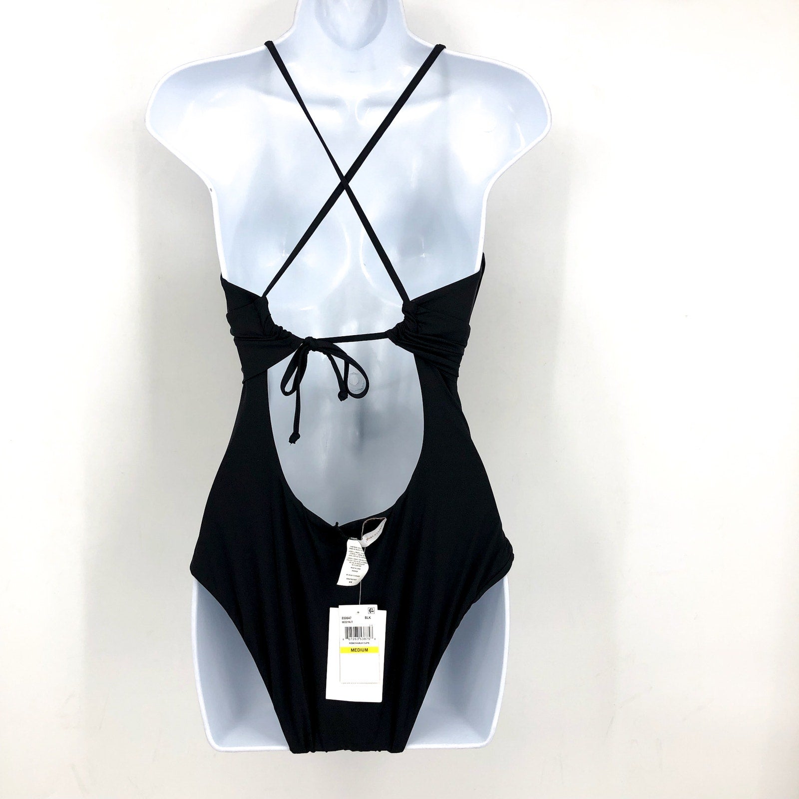 BECCA Standard Color Code Plunge Neck One Piece Swimsuit Small Black NWT