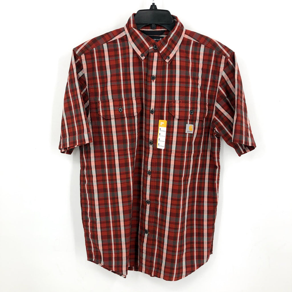 CARHARTT Mens Loose Fit Casual Shirt Small Red Plaid Short Sleeve Midweight NWT