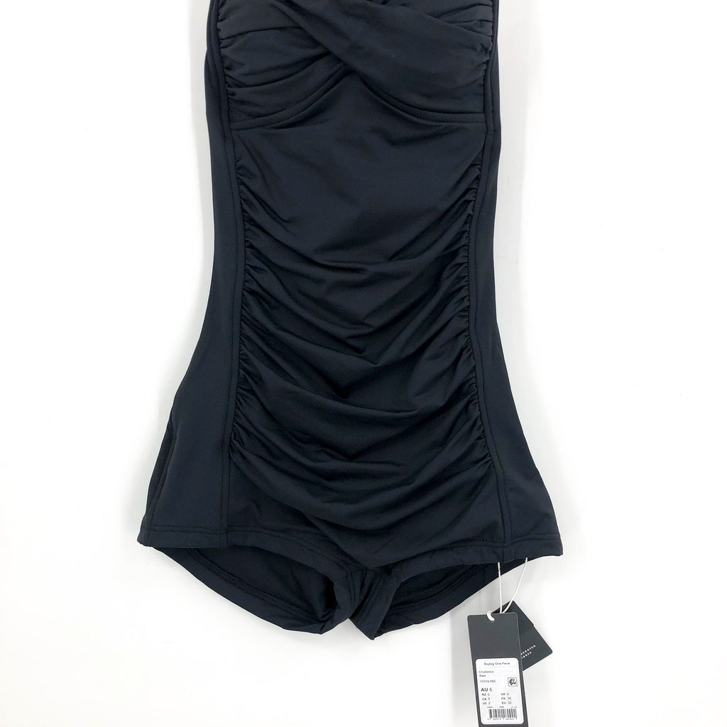 SEAFOLLY COLLECTIVE Women's Boyleg One Piece Swimsuit Size 2 Black Tie Neck NWT
