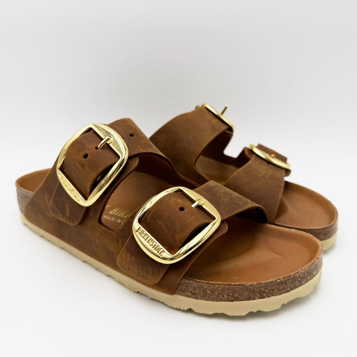 Birkenstock Womens Arizona Big Buckle Sandal EU 37 US 6 Narrow Brown Cognac NWOB