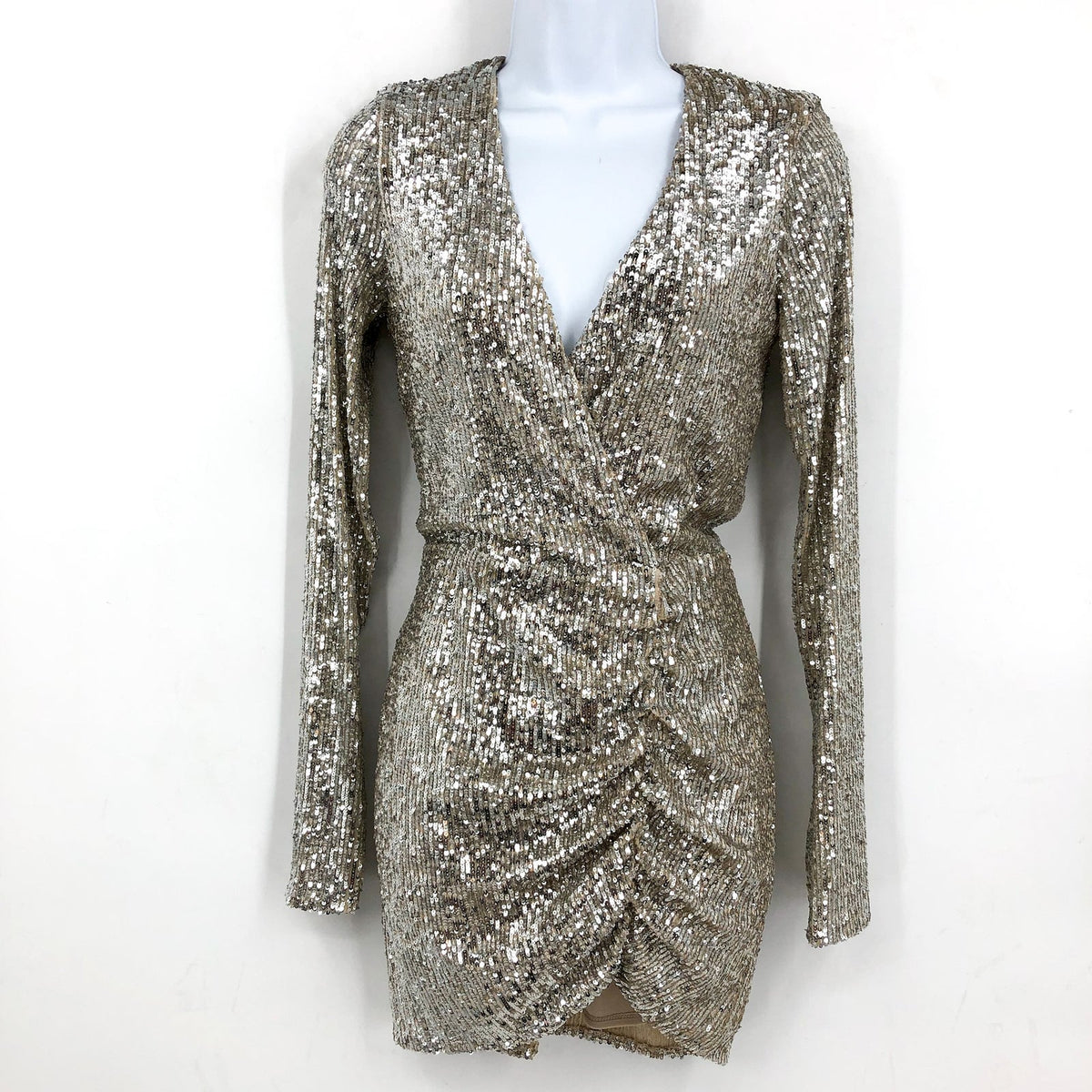 SHOW ME YOUR MUMU Party Hop Dress XS Silver Platinum Sequins Long Sleeve NWT