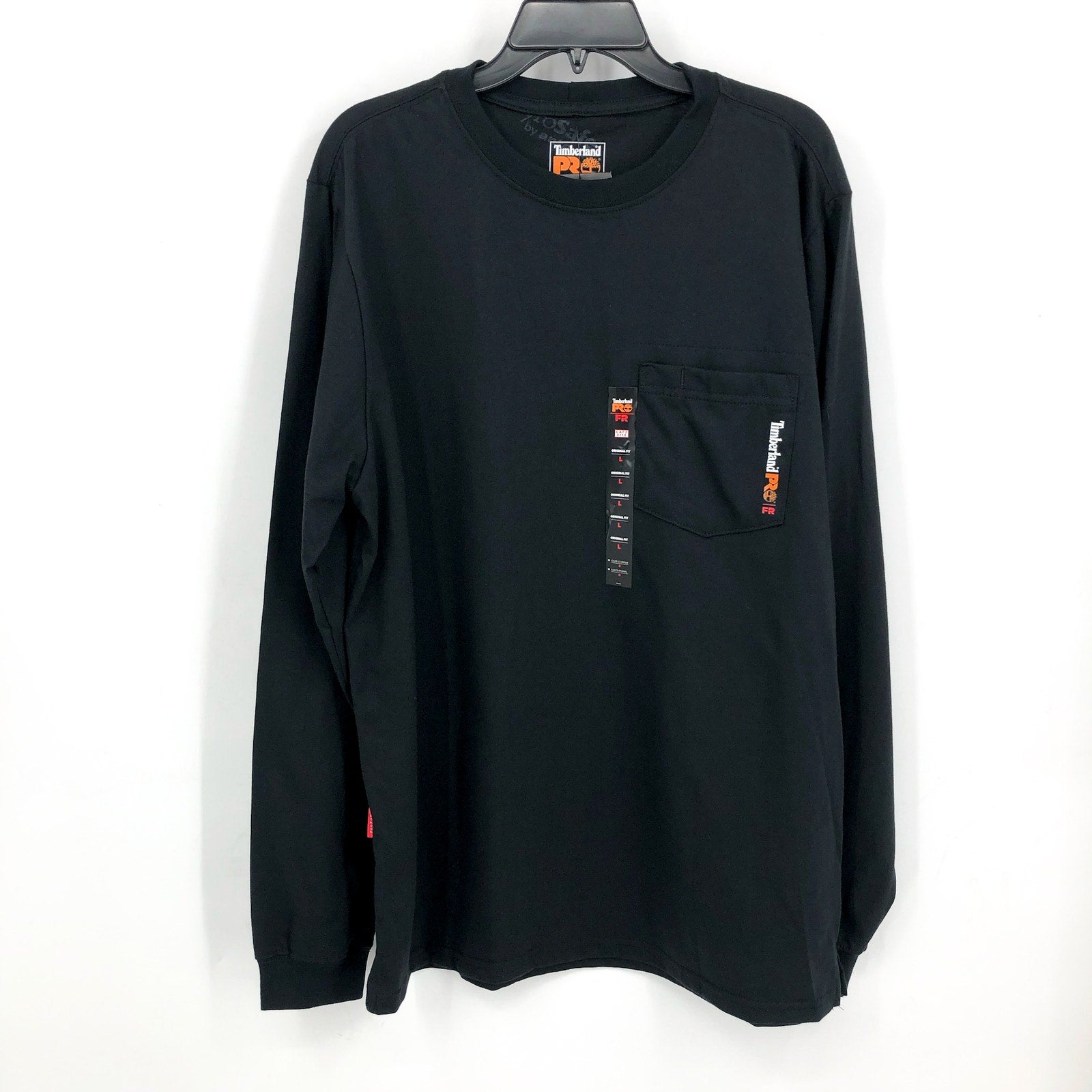 TIMBERLAND PRO Men's FR Long-Sleeve Pocket T-Shirt Large Black Cotton Core NWT