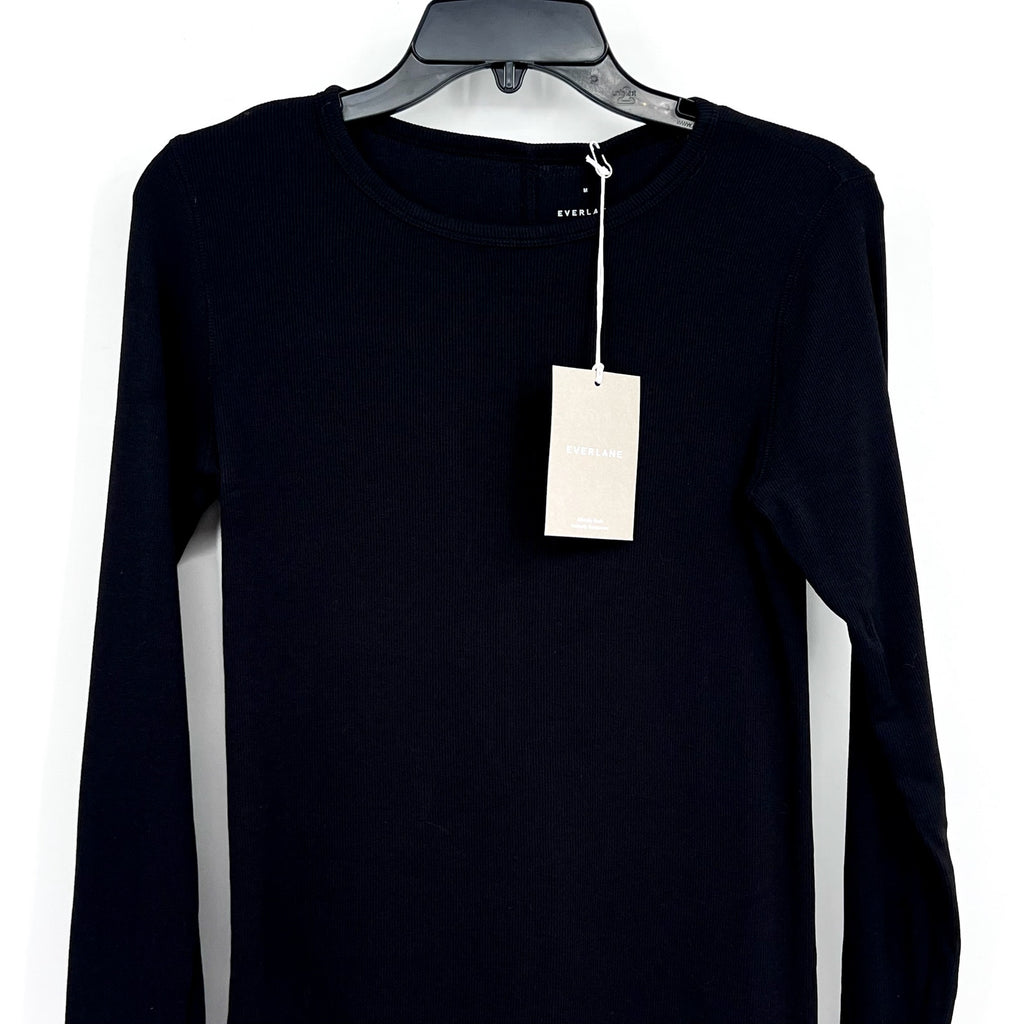 EVERLANE Womens The Luxe Rib Long-Sleeve Crew Tee Medium Black Supima Cotton NWT
