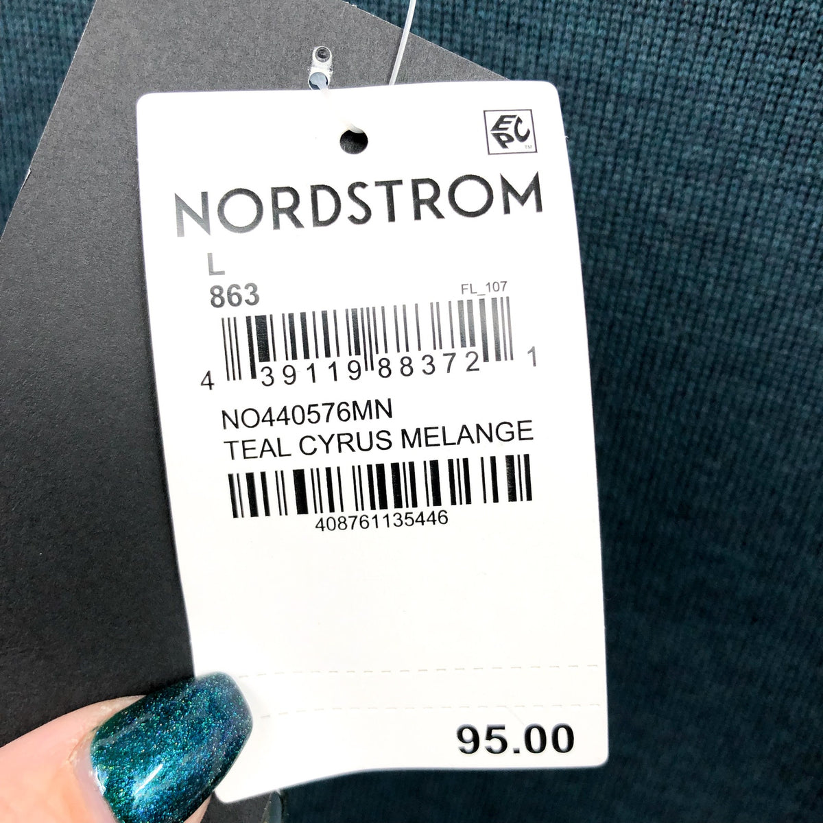 NORDSTROM Men's Turtleneck Sweater Large Teal Green Merino Wool Washable NWT