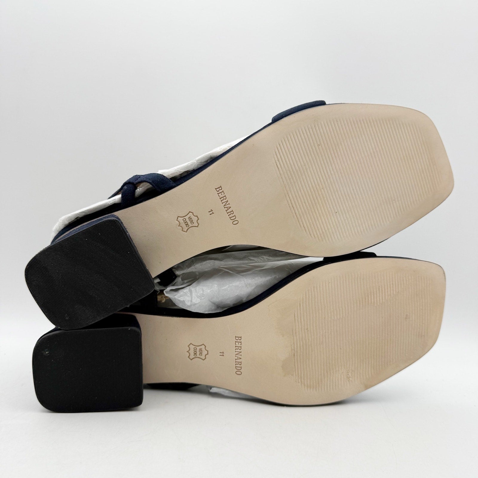 Bernardo Womens Josei Heeled Sandal US 11 Navy Blue Suede Leather NIB