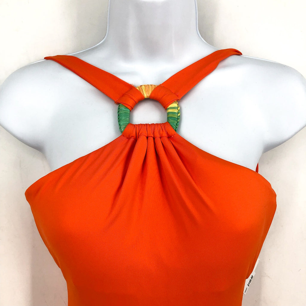 BECCA Women's Baja Mar One Piece Swimsuit Small Orange Carrot High Neck NWT
