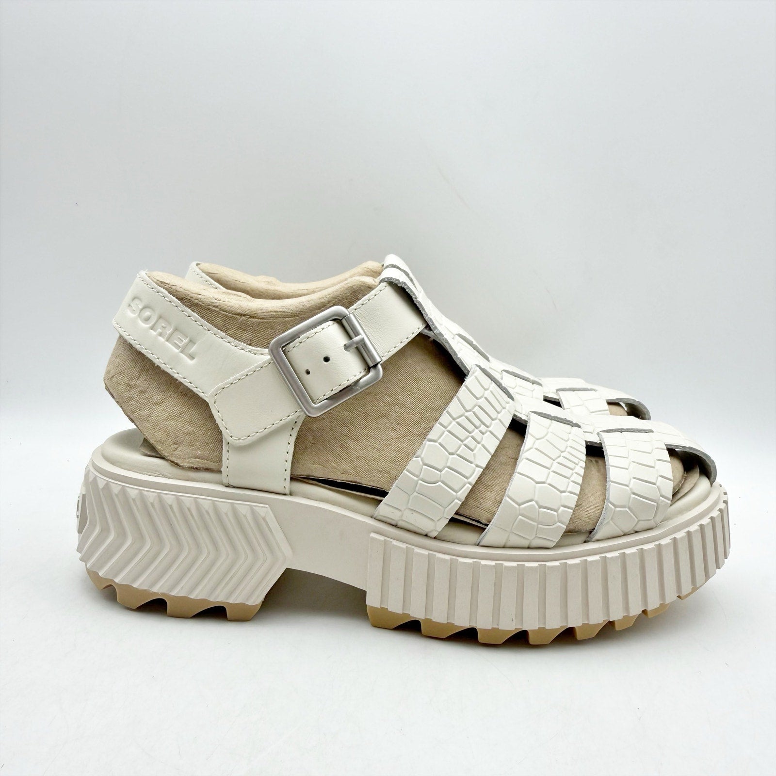 Sorel Womens Ona Streetworks Fisherman Sandals US 6 White Croc Leather NWOB