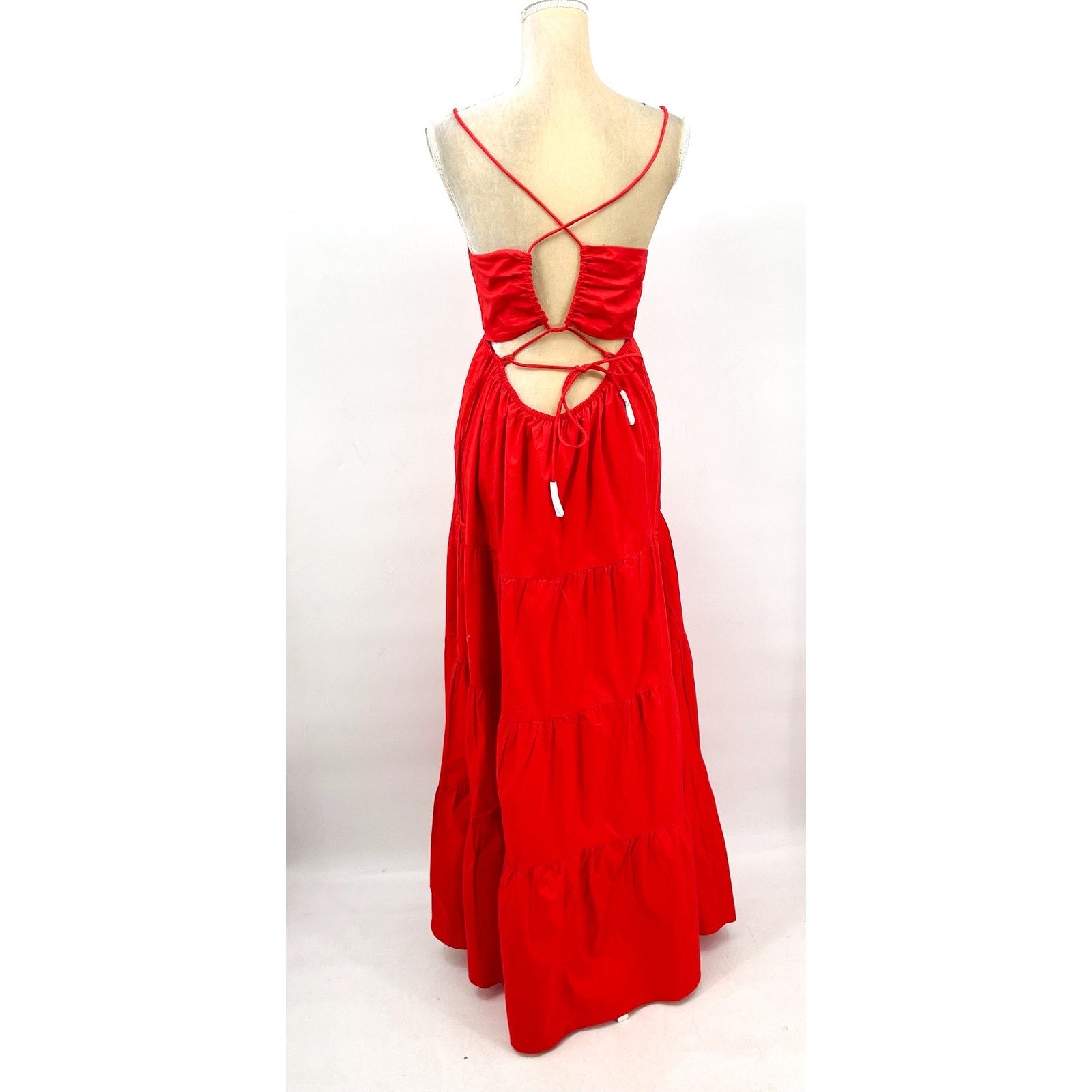 L*SPACE Women's Laina Tiered Maxi Dress Medium Red Criss-Cross Back NWT