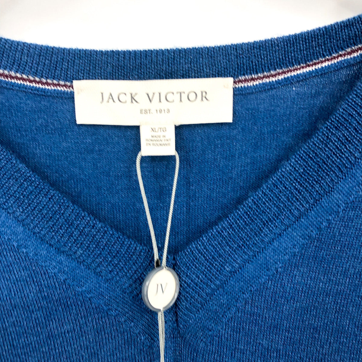 JACK VICTOR Men's Ramezay Woo V-Neck Sweater XL Blue Silk Cashmere