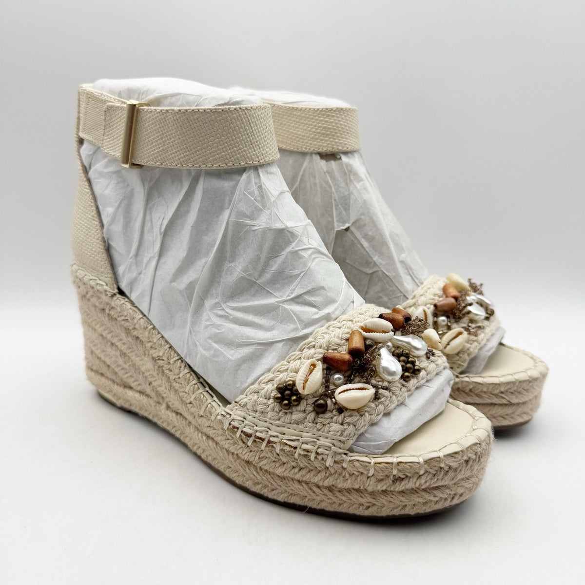 Franco Sarto Womens Clemens Espadrille Wedge Sandals US 8.5 M Beige Raffia NWOB