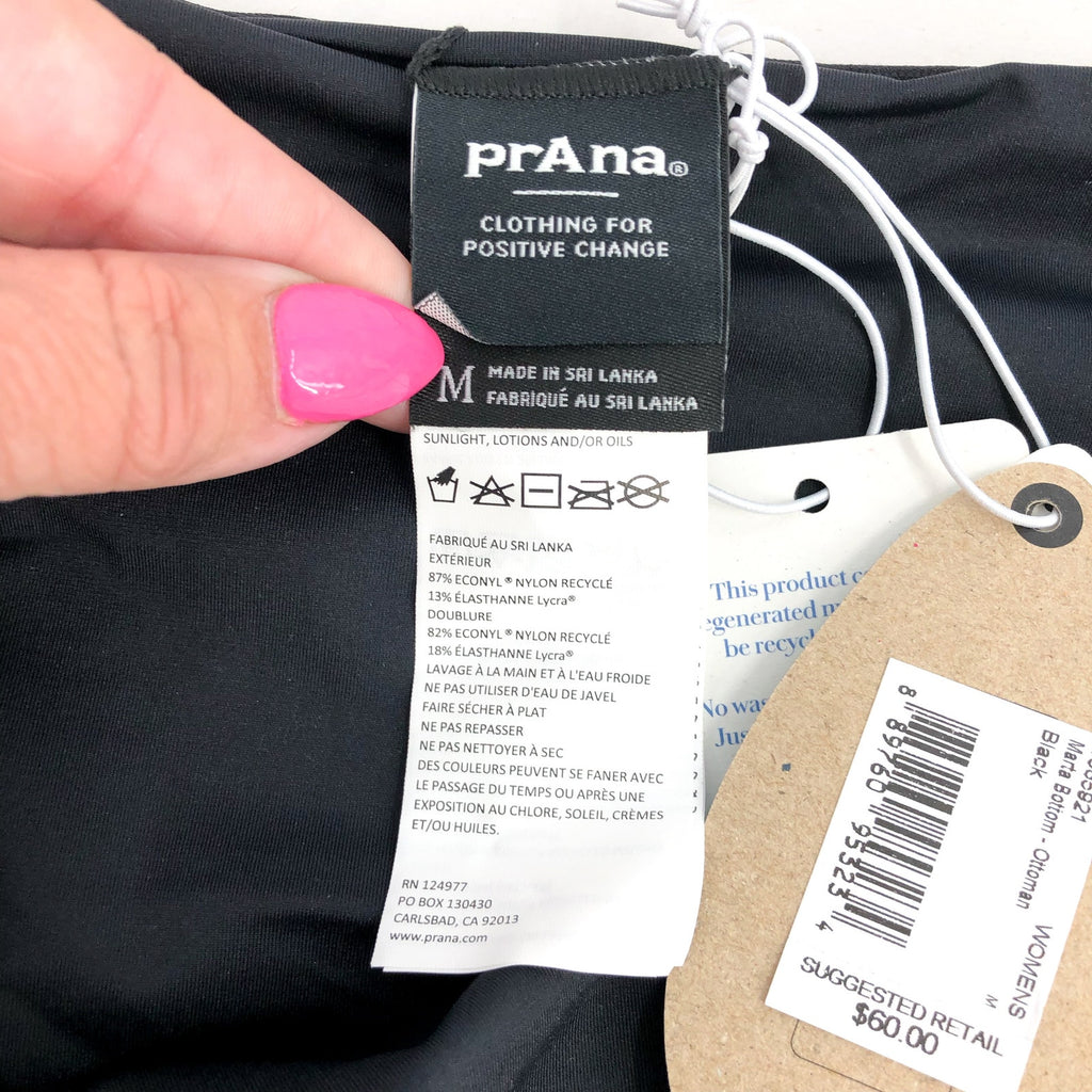 PRANA Women's Marta Bikini Bottom Medium Black Ottoman Ribbed Fold Over Band NWT