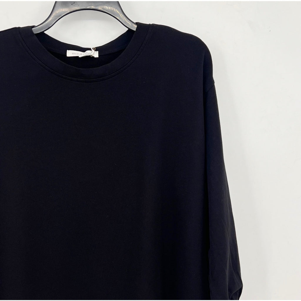 MODODOC Women's French Terry Crew Neck Top Large Black Puffed Long Sleeve NWT