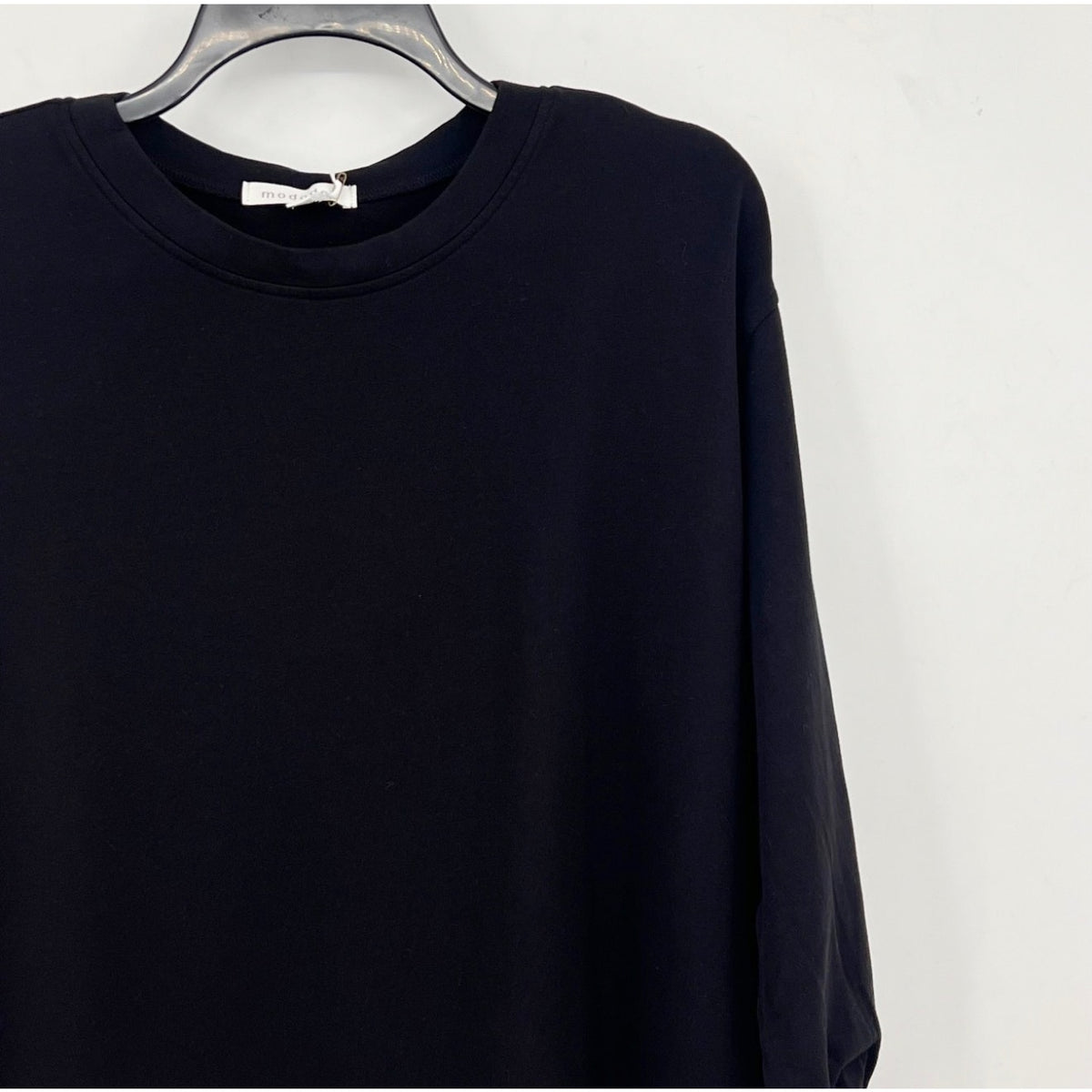 MODODOC Women's French Terry Crew Neck Top Large Black Puffed Long Sleeve NWT