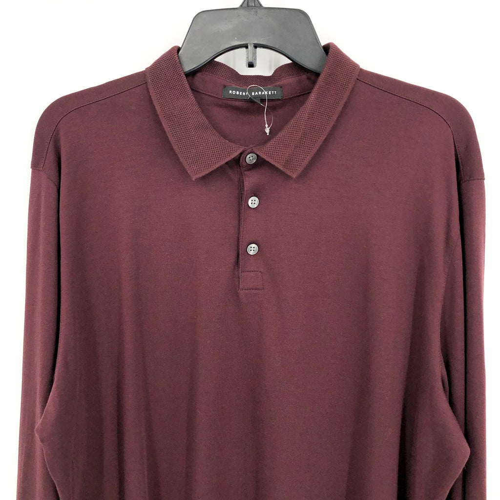 ROBERT BARAKETT Men Georgia Polo Shirt XXL Dark Red Pima Cotton Long Sleeve NWOT