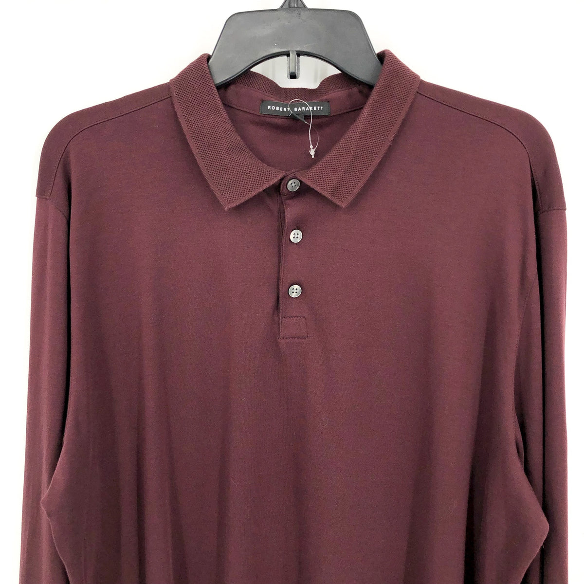 ROBERT BARAKETT Men Georgia Polo Shirt XXL Dark Red Pima Cotton Long Sleeve NWOT