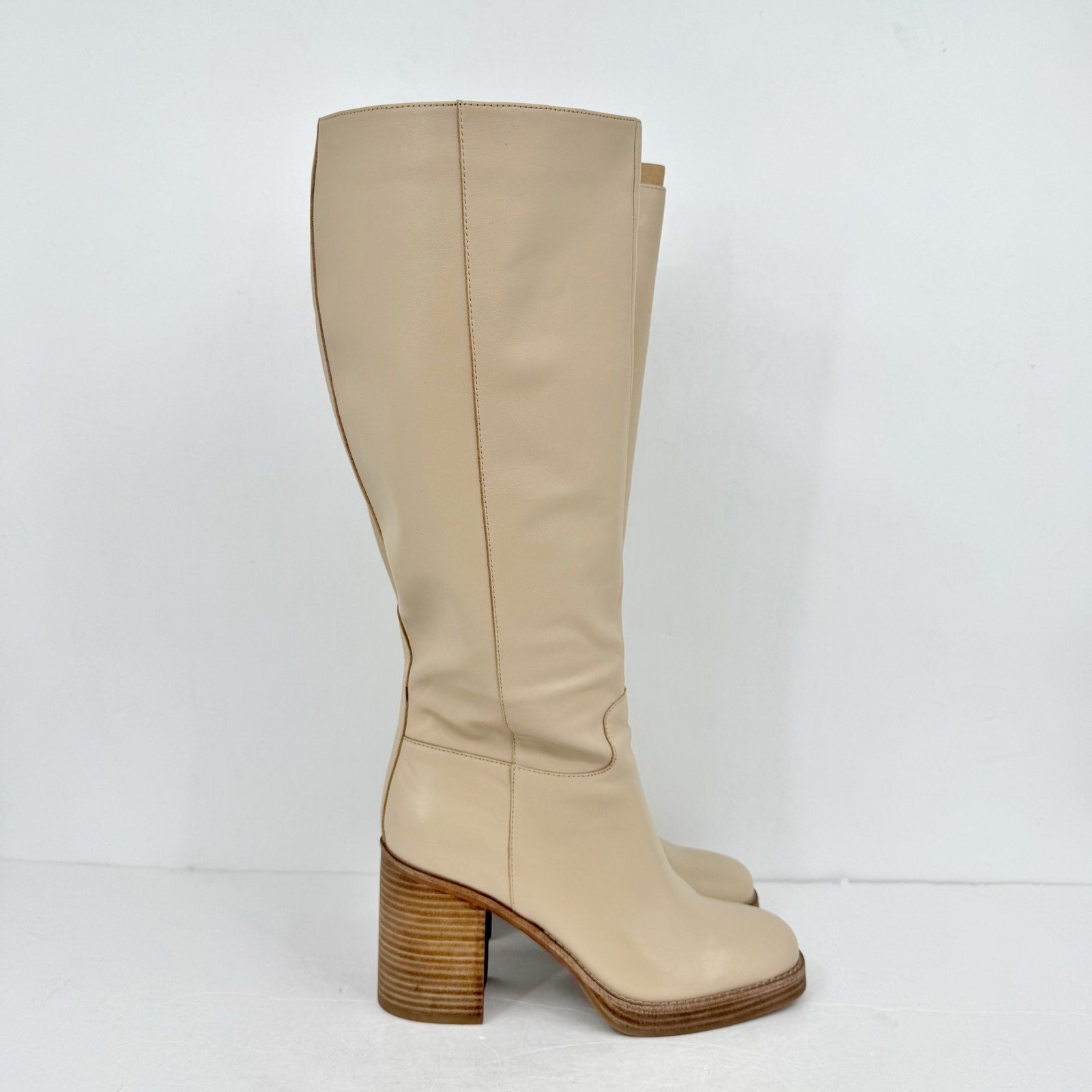 Vince Camuto Womens Gibi Knee High Boots US 10 M WIDE CALF Beige Leather NIB