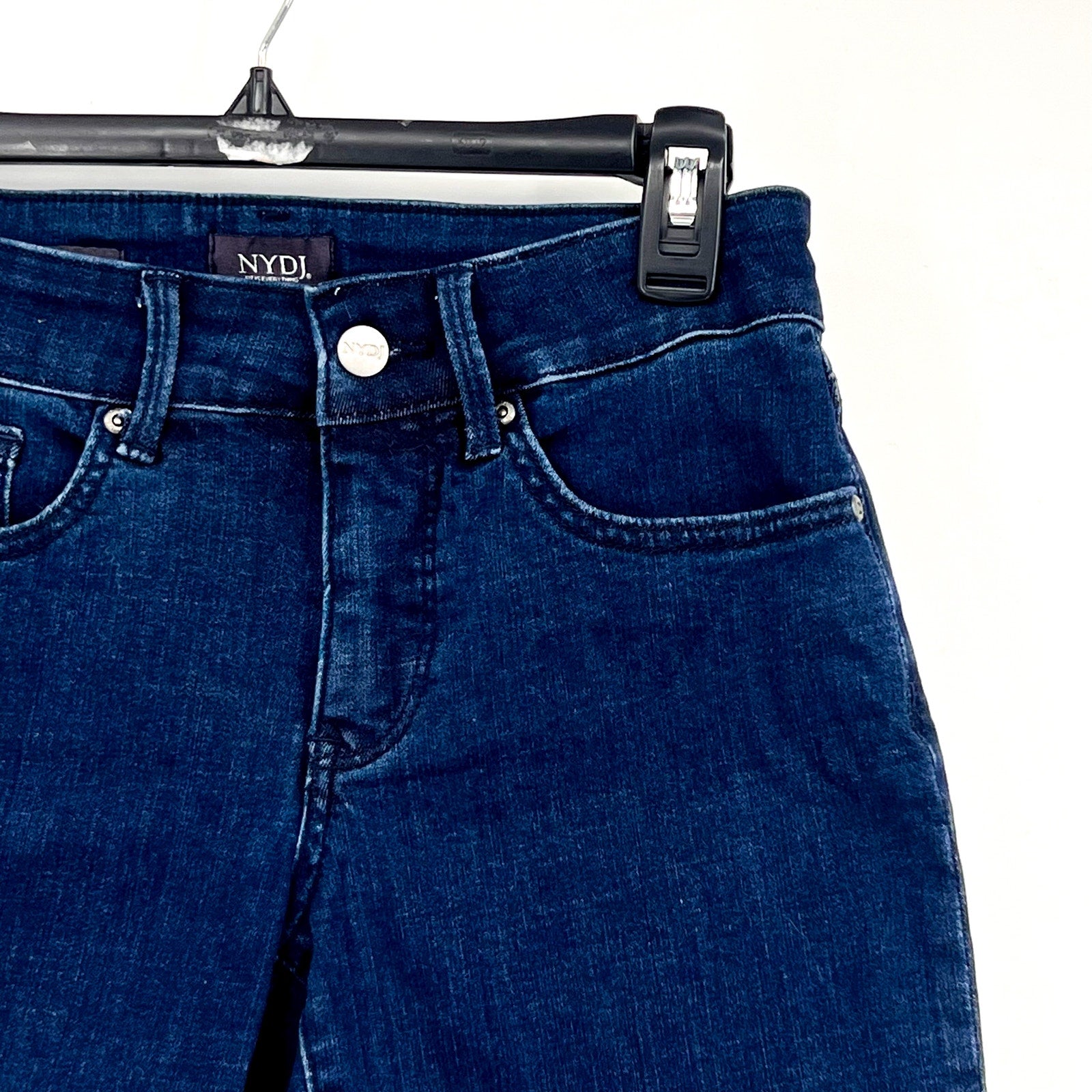 NYDJ Womens Ella Denim Shorts Size 6 PETITE Dark Blue Arise 8" Inseam NWT