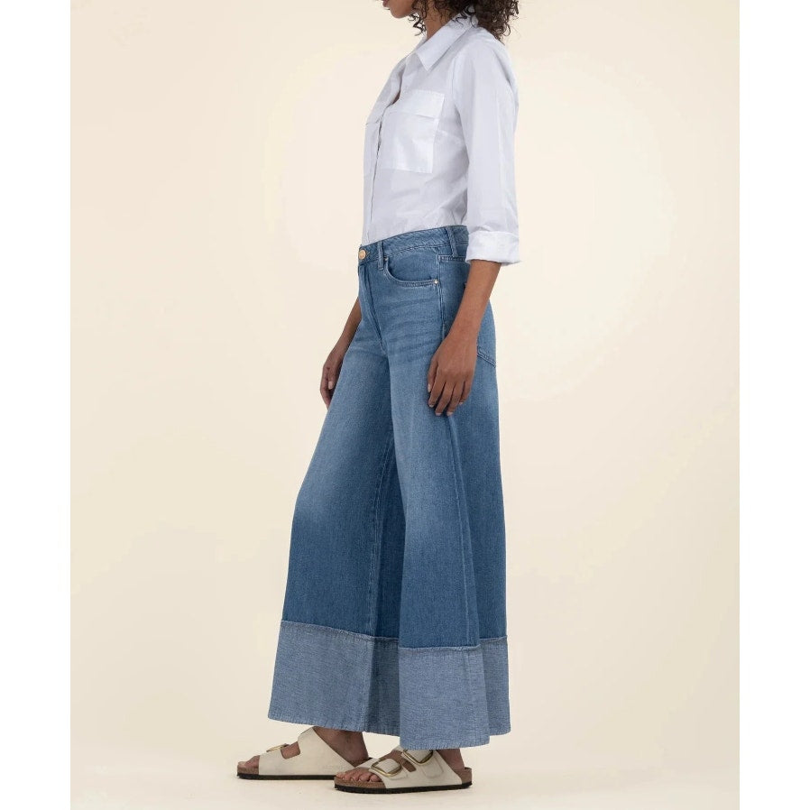 KUT FROM THE KLOTH Blake Crop Wide Leg Jeans Size 0 Medium Wash High Rise NWT