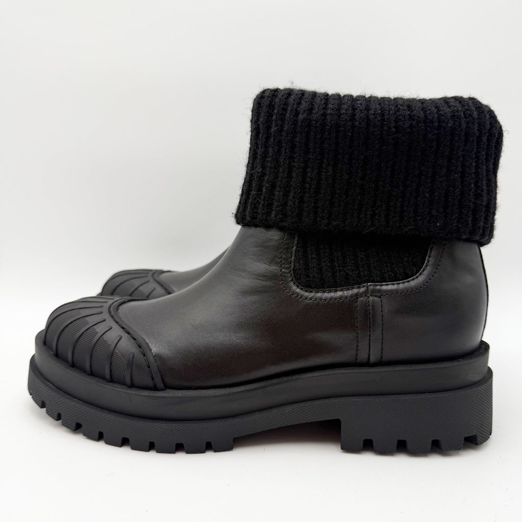 Sam Edelman Womens Steele Chelsea Boots Size 7 M Black Knit Leather NIB