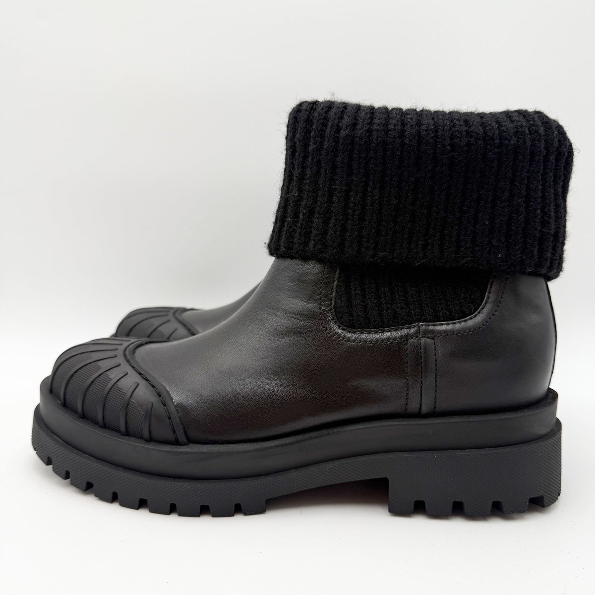 Sam Edelman Womens Steele Chelsea Boots Size 7 M Black Knit Leather NIB