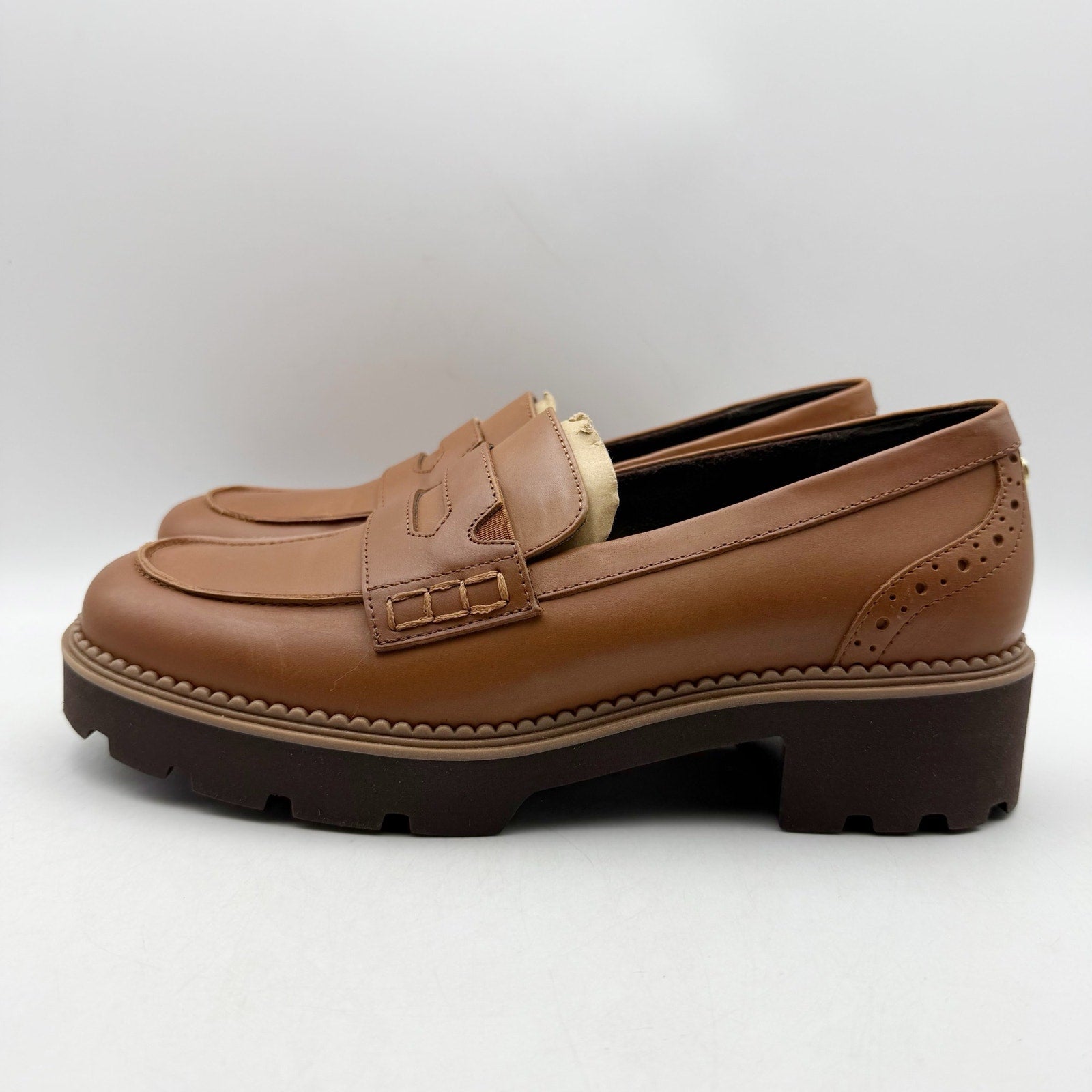 Vionic Womens Fillmore Lug Loafers US 9 EU 40 Brown Leather NIB