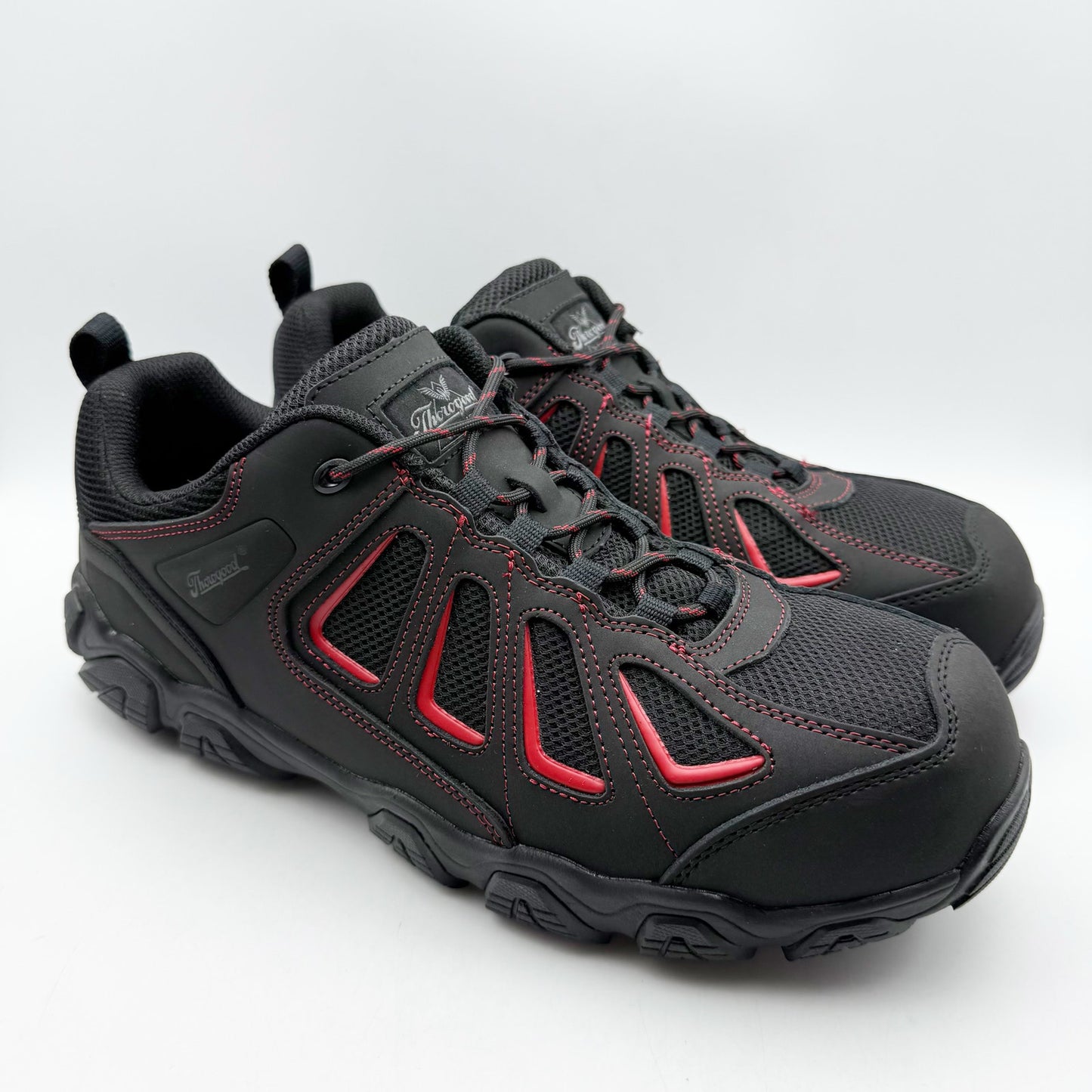 Thorogood Mens Crosstrex SD Composite Toe Shoes US 13 Wide Black Red Leather NIB