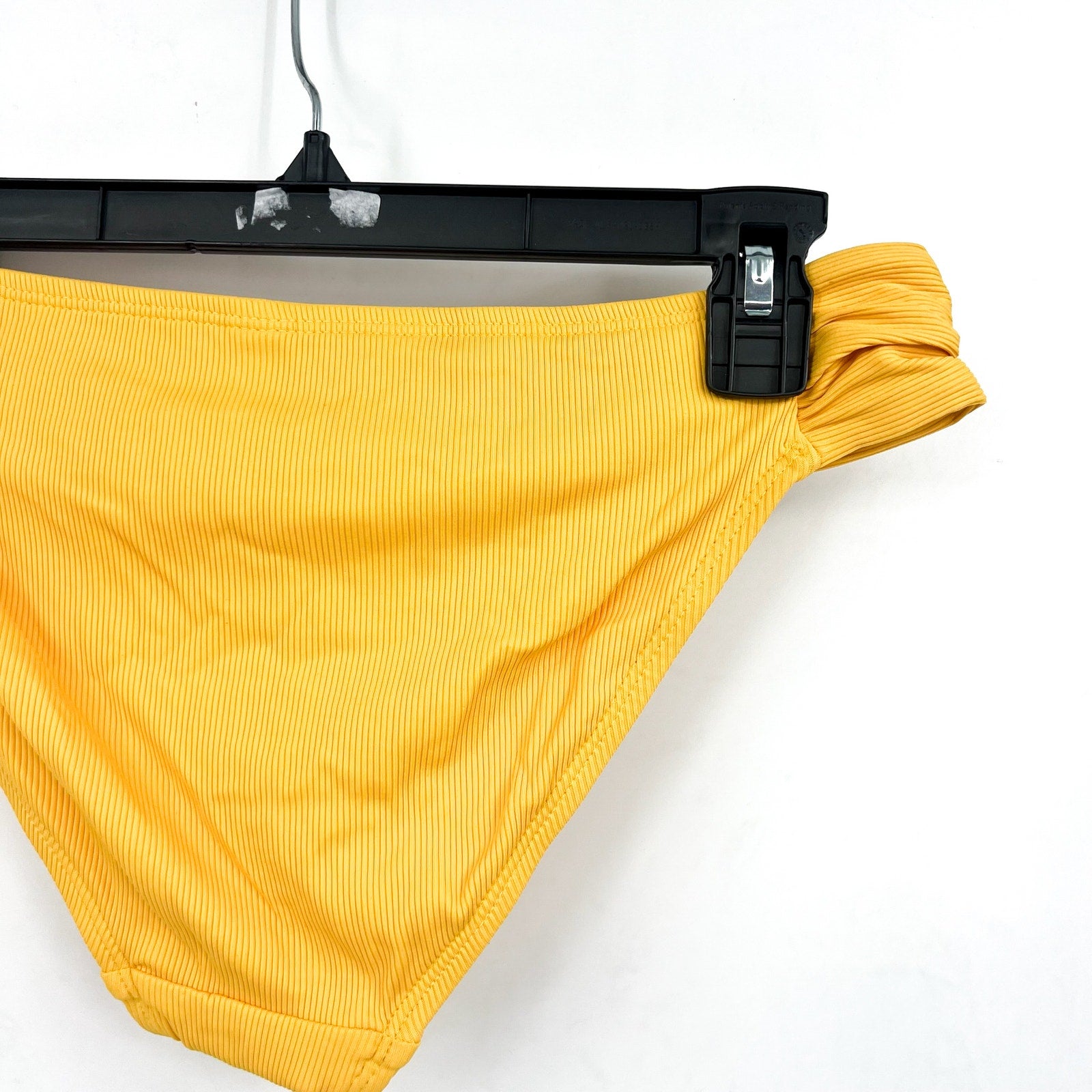 ROBIN PICCONE Women's Amy Tab Side Bikini Bottom Medium Yellow Yolk Ribbed NWT
