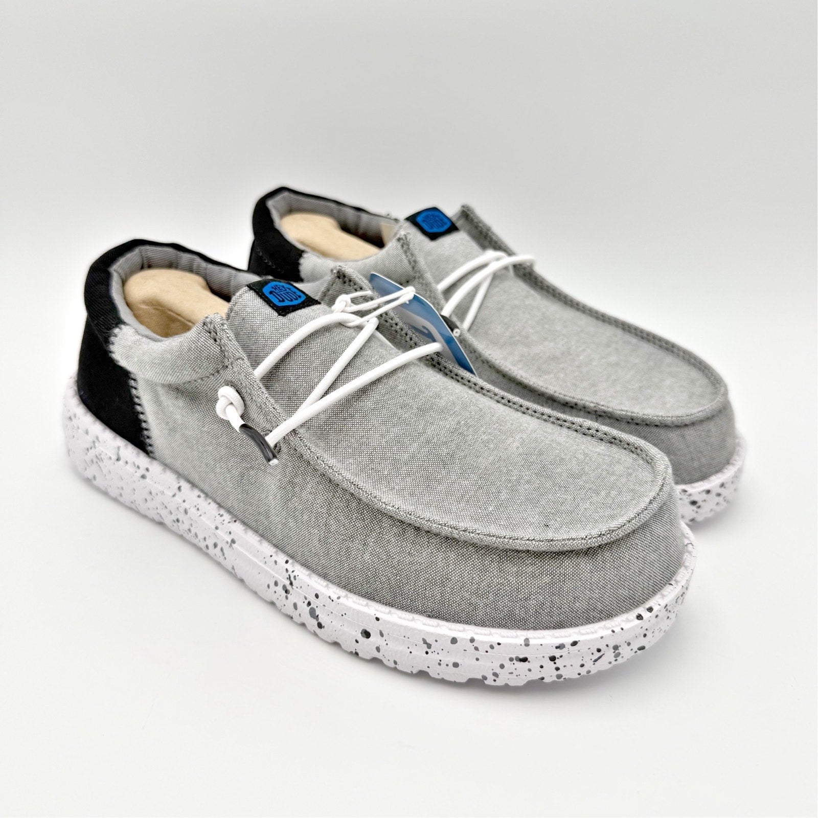 Hey Dude Kids Wally Funk Splatter Shoes US 4 EU 36 Grey Canvas NIB