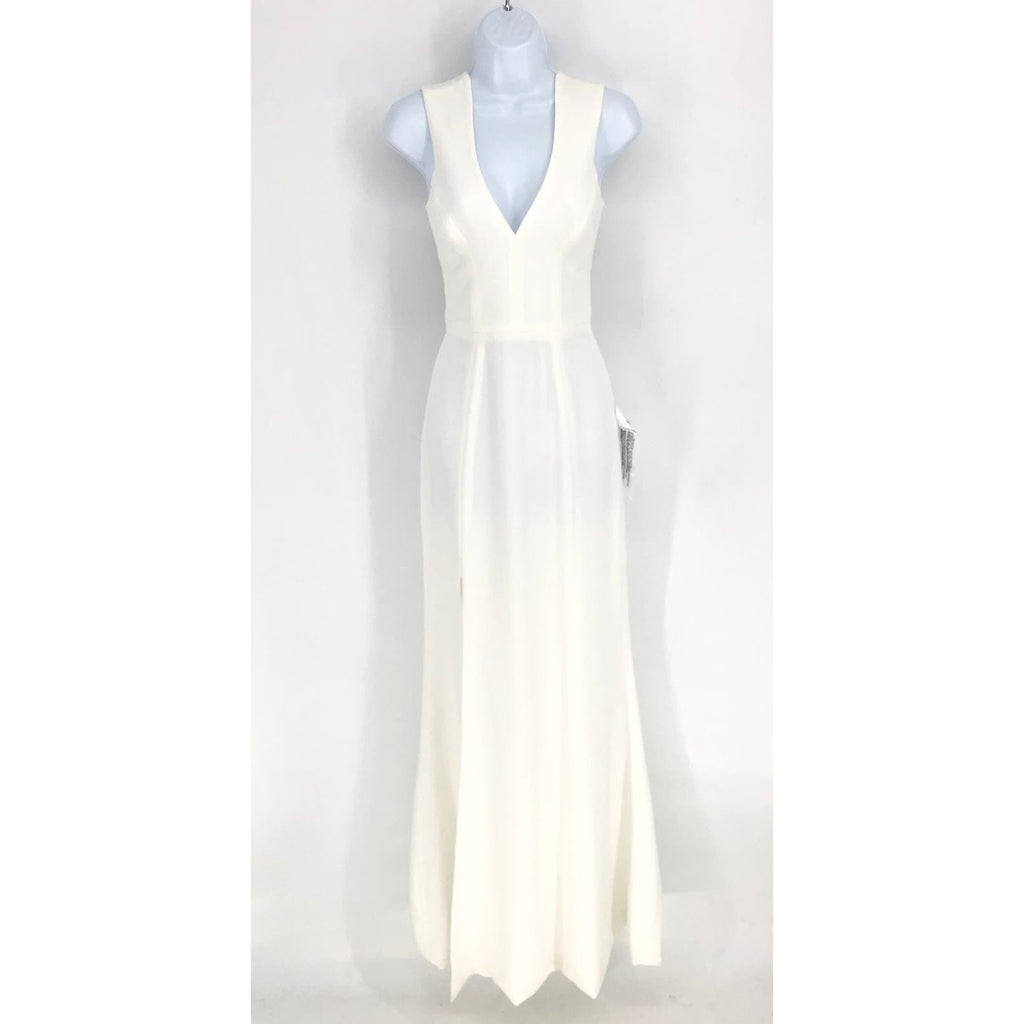 DRESS THE POPULATION Sandra Trumpet Gown Dress Small White Stretch Crepe NWT