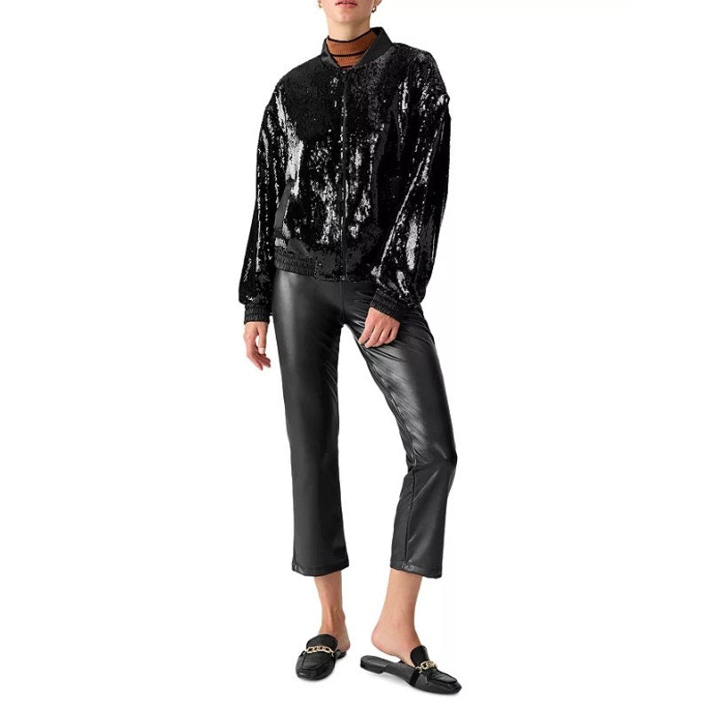 SANCTUARY Women's Sloan Sequined Bomber Jacket Black 1X