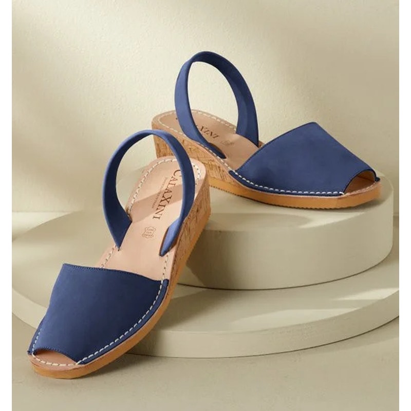 CalaXini Womens Cork Wedge Sandals EU 39 US 8.5-9 Navy Blue Suede NWOB