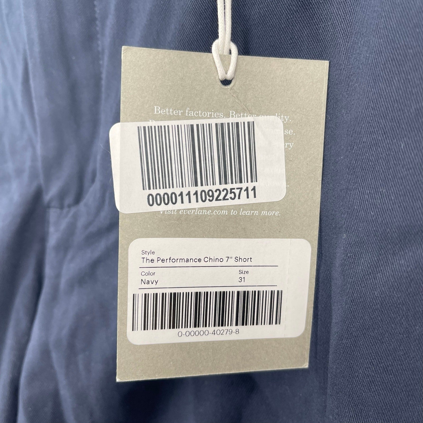 Everlane Mens The 7" Performance Chino Shorts Size 31 Navy Blue NWT
