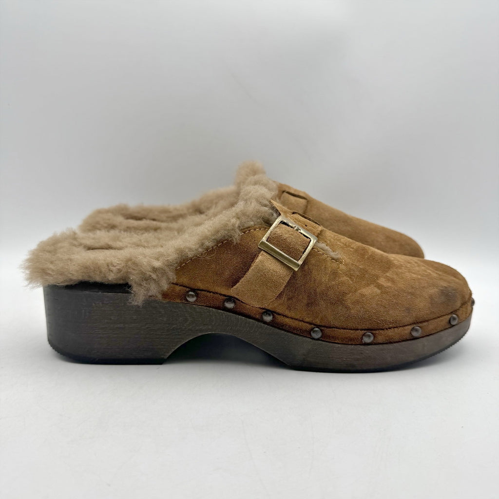 RE/DONE Womens 70s Studded Clogs EU 40 US 10 Cognac Brown Suede Shearling NWOB