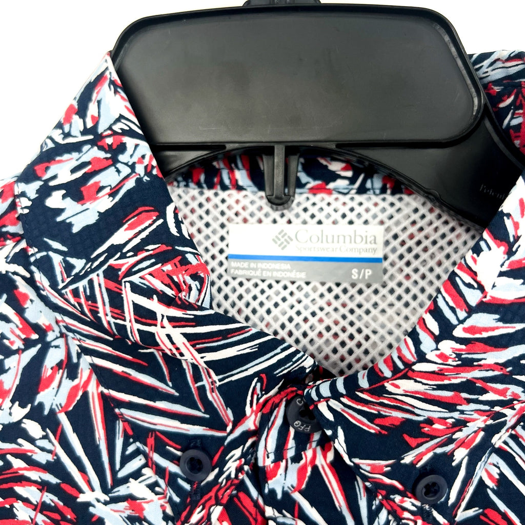 COLUMBIA PFG Mens Super Tamiami Short Sleeve Shirt Small Red Blue Print NWT