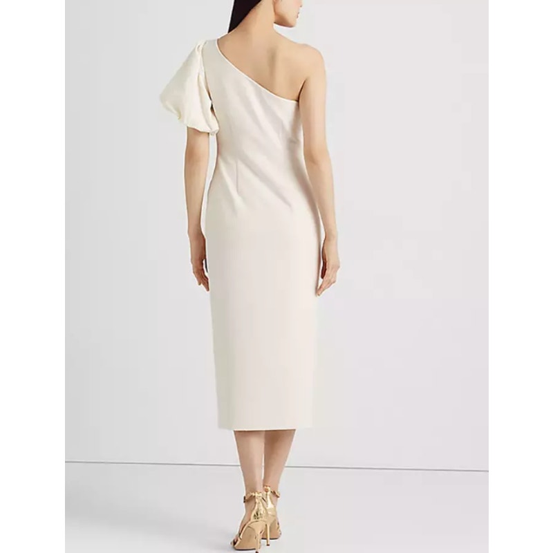 LAUREN RALPH LAUREN Women's One-Shoulder Crepe Cocktail Dress Size 12 Ivory NWT