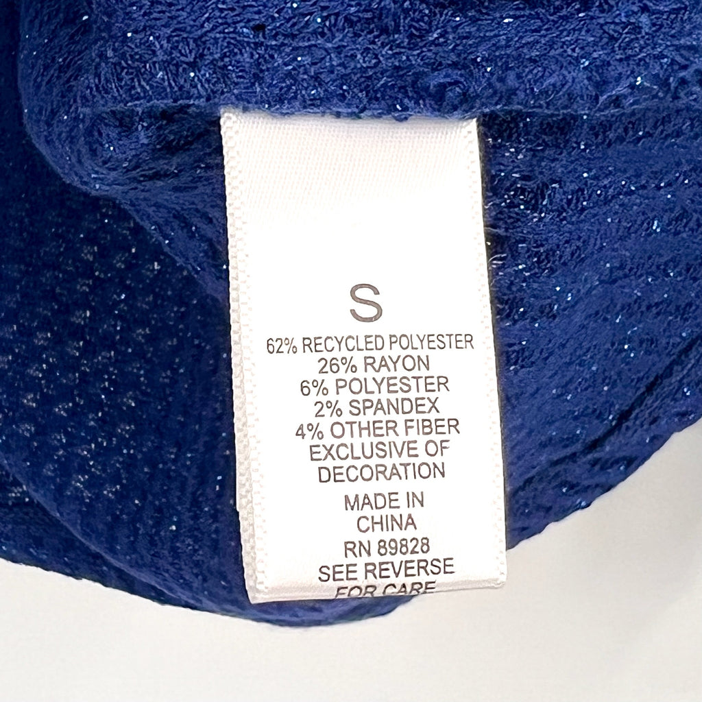 LOGO LORI GOLDSTEIN Metallic Waffle Knit Top Small Blue Sodalite Mock Neck NWOT