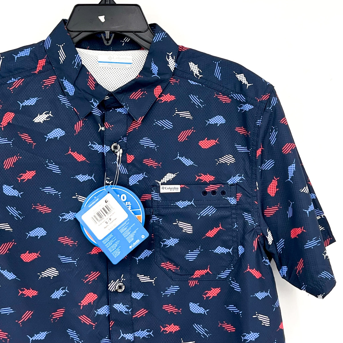 COLUMBIA Men's Super Slack Tide Camp Shirt Small Blue Norturnal Print UPF 40 NWT