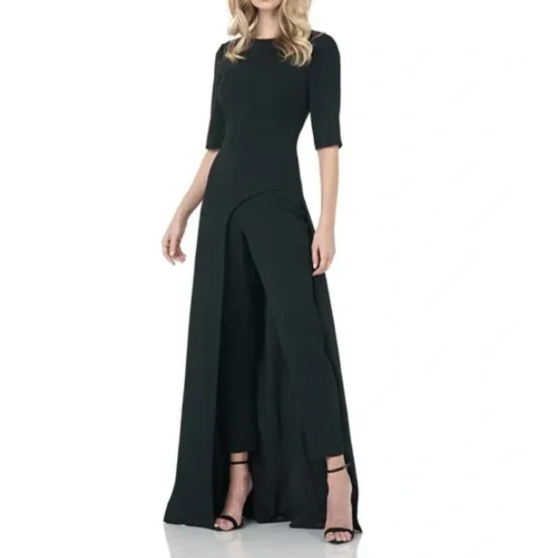 KAY UNGER Women's Davina Maxi Walk Thru Jumpsuit Size 16 Black Formal NWT