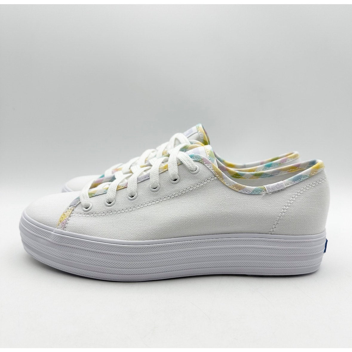 Keds Womens Triple Kick Canvas Sneaker Size 7 White Multicolor Metallic NIB