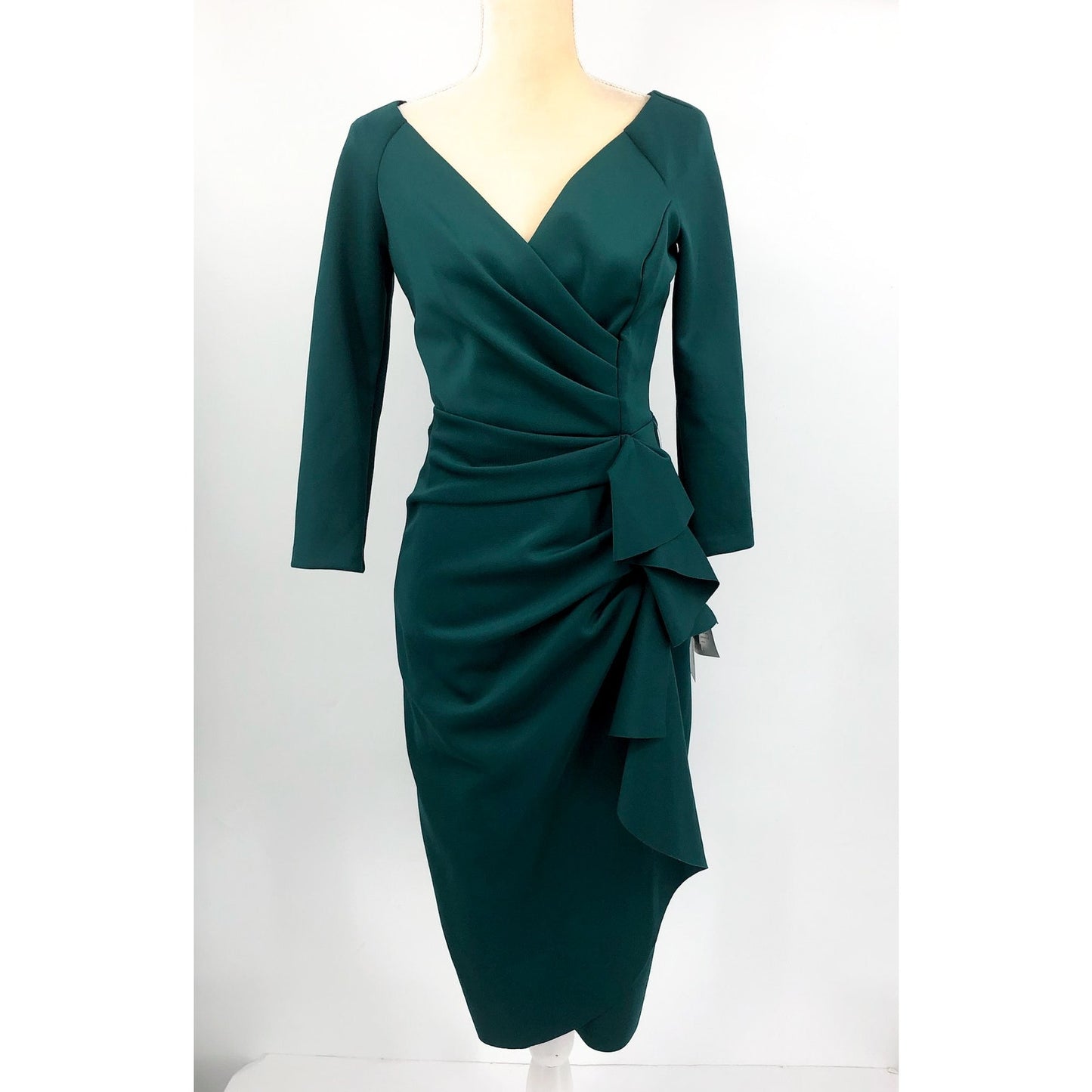 ALEX EVENINGS Allie Short Scuba Dress Size 6 Hunter Green Ruffle Long Sleeve NWT