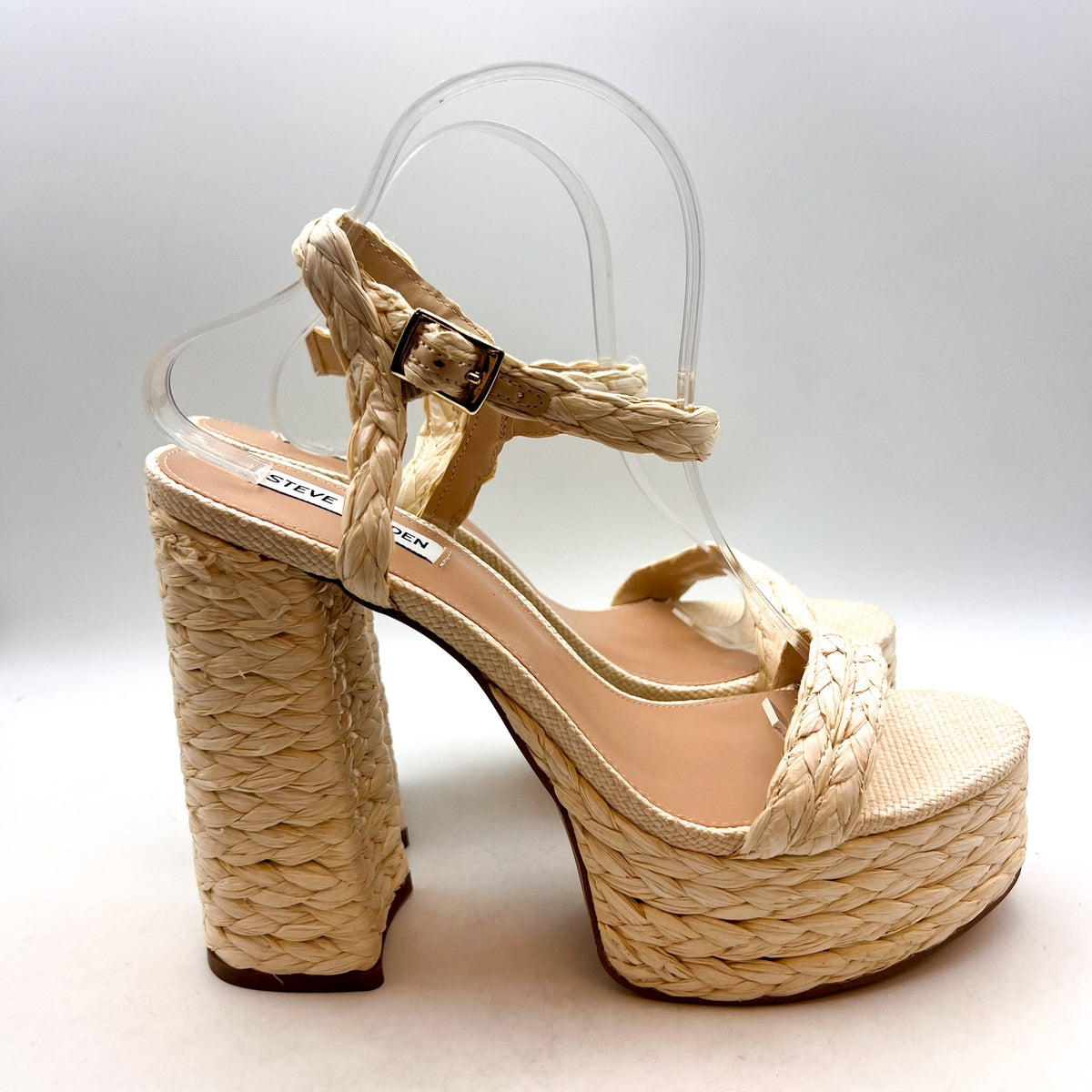 STEVE MADDEN Tiera Platform Heeled Sandals Size 10 Cream Raffia NWOB