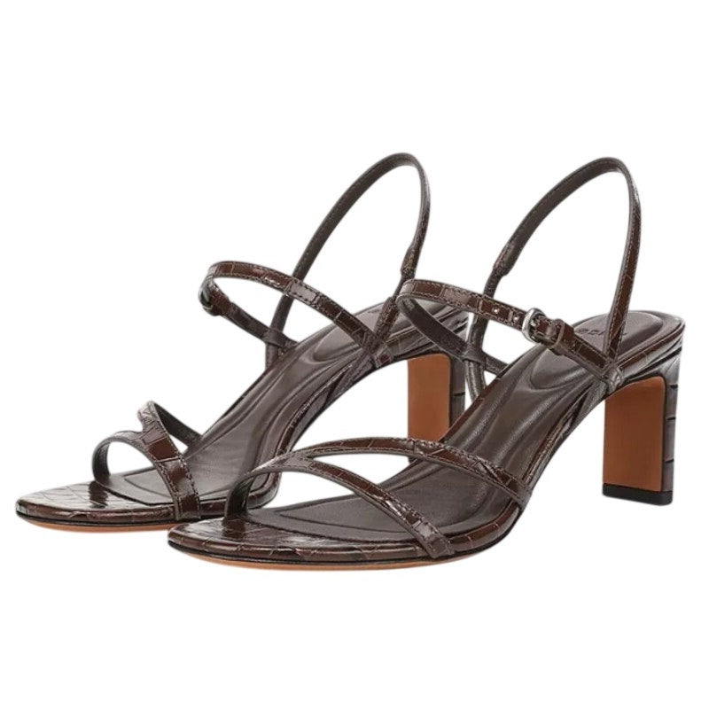 Vince Womens Marcela Heeled Sandals Size 9 Brown Leather Croc-Embossed NIB